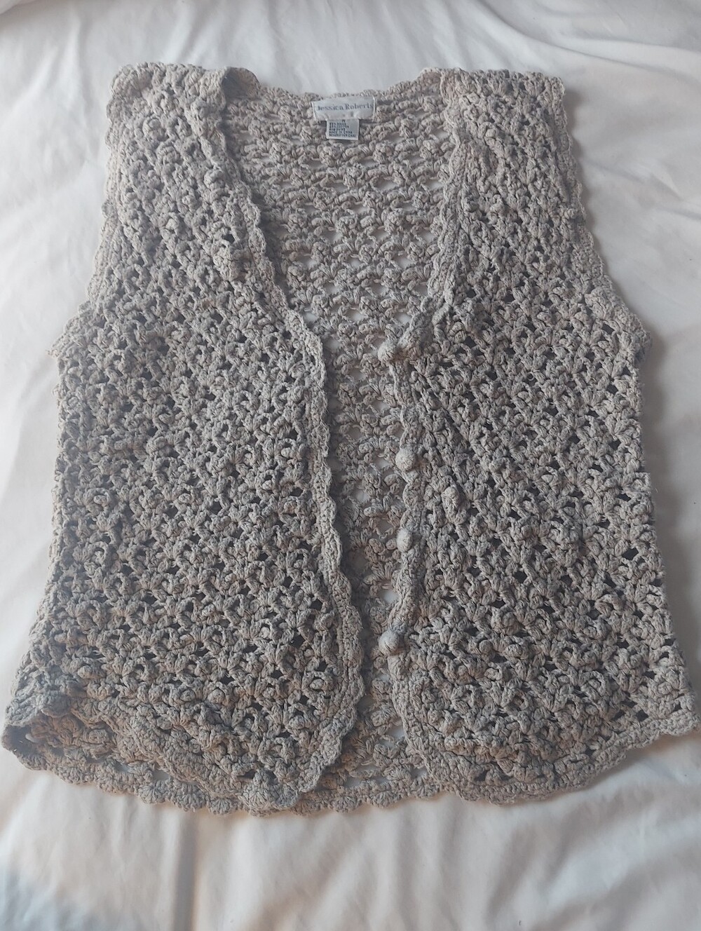 Jessica Roberts Beige Crocheted Vest